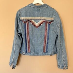 Boom Boom Jeans Women’s L Boho Denim Jacket Embellished Fringe Embroidered